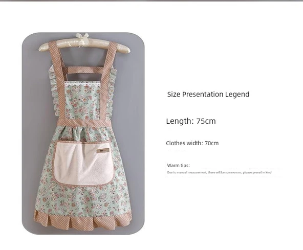 Çiçek Desenli Kanvas Mutfak Önlüğü - El Silme - Mavi - Resim 8