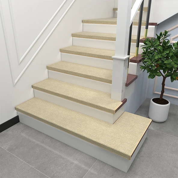 Kendinden Yapışkanlı Kaymaz Merdiven Halısı - Krem Beyaz 80x24cm