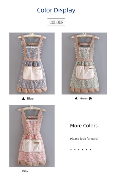 Çiçek Desenli Kanvas Mutfak Önlüğü - El Silme - Mavi - Resim 10