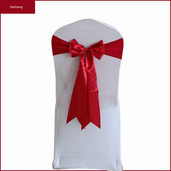 Elastik Sandalye Arkası Çiçekli Düğün Kurdelesi Bandajı Otel Ziyafet Sandalye Dekorasyonu - Gül Kırmızısı - Resim 9