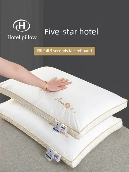 Altın Nakışlı Otel Yastığı (Çift + Yastık Kılıfı Çifti) - 20-23cm - 2
