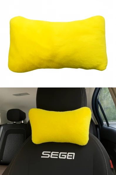 Yumuşak Peluşlu Ortopedik Araba Seyahat Boyun Yastığı Tekli Sarı