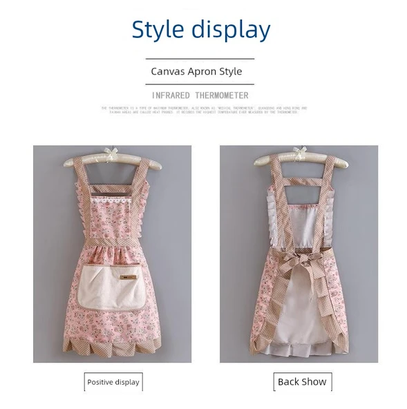 Çiçek Desenli Kanvas Mutfak Önlüğü - El Silme - Mavi - Resim 9