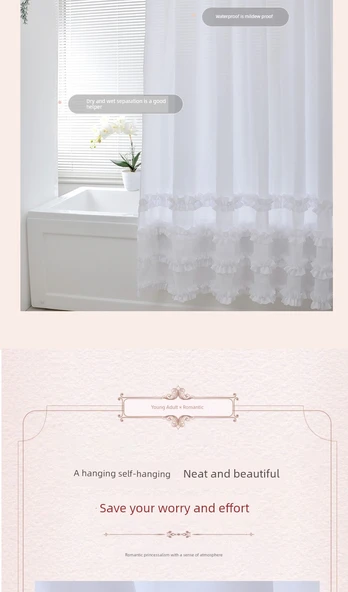 Beyaz Su Geçirmez Küf Önleyici Polyester Duş Perdesi - Tek Perde (Metal Kancalı) 150x180 cm - 11