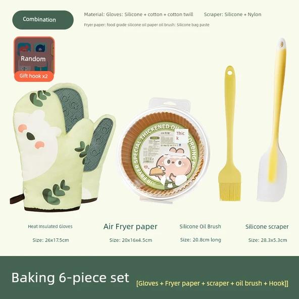 Isıya Dayanıklı Fırın Eldiveni - Matcha Yeşili - Airfryer Kağıdı Seti (6 Parça)