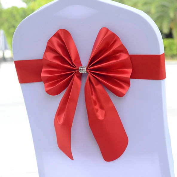 Elastik Sandalye Fiyonkları - Kırmızı - Düğün, Otel, Catering Dekorasyonu