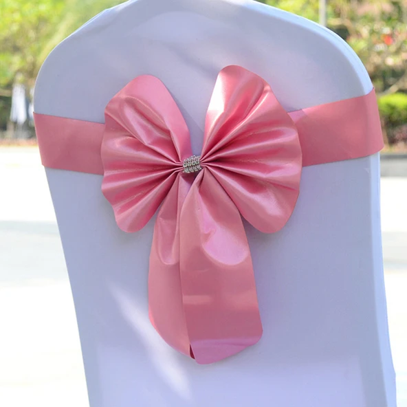 Elastik Sandalye Fiyonkları - Pembe - Düğün, Otel, Catering Dekorasyonu