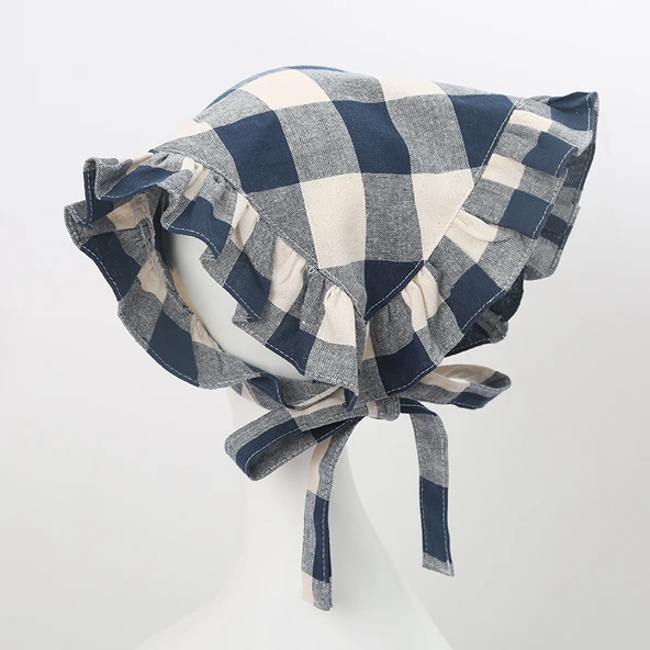 Yağa Dayanıklı Mutfak Önlüğü Seti - Üçgen Türban, Çiçek Desenli, Büyük Dantel, Lacivert - Resim 4