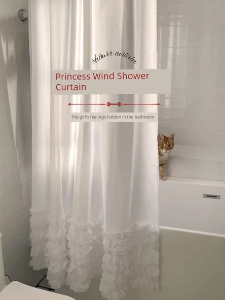 Beyaz Su Geçirmez Küf Önleyici Polyester Duş Perdesi - Tek Perde (Metal Kancalı) 260x180 cm - 2