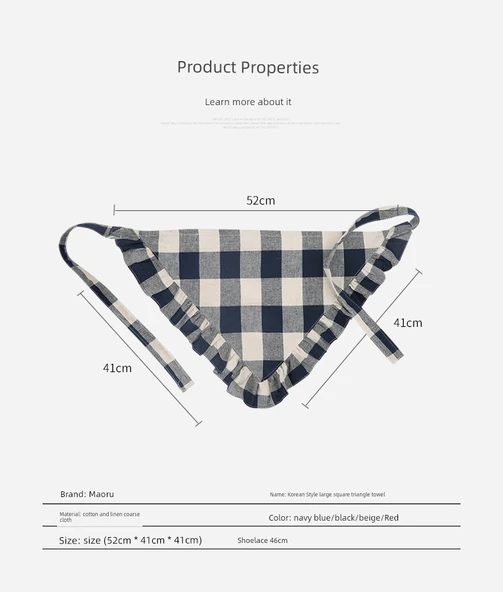 Yağa Dayanıklı Mutfak Önlüğü Seti - Üçgen Türban, Çiçek Desenli, Büyük Dantel, Lacivert - Resim 11