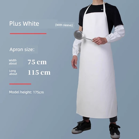 Beyaz PVC Su Geçirmez Önlük - Beyaz Genişletilmiş [75*115] + Kollu