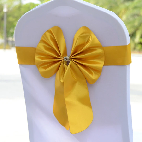 Elastik Sandalye Fiyonkları - Altın - Düğün, Otel, Catering Dekorasyonu