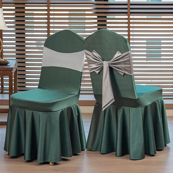 Minimalist Düğün Otel Sandalye Fiyonk Dekorasyonu - Gri Streç Fiyonklar