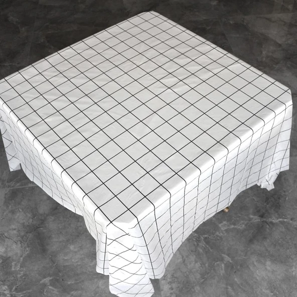 Kalın Siyah Beyaz Kareli Masa Örtüsü 1.8 x 1.8 m 10 Adet (10 Katlı)
