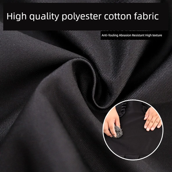 Uzun Kollu Kore Stili Kadın Önlük Elbise - Kanvas Uzun Kollu Küçük Puantiyeli Kalp Desenli (Siyah) + Önlük - Resim 5