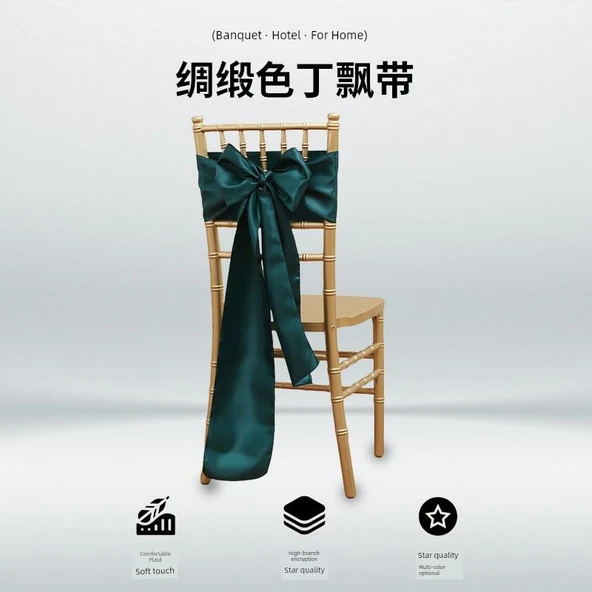 Saten Sandalye Örtüsü Fiyonk Bağcıklı - Safir Mavi 17x275cm - Resim 3