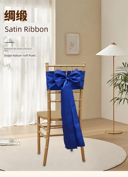 Saten Sandalye Örtüsü Fiyonk Bağcıklı - Safir Mavi 17x275cm - Resim 7