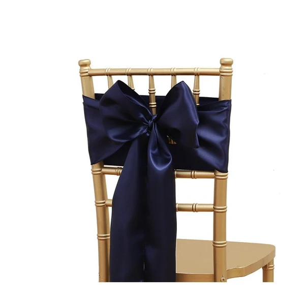 Saten Sandalye Örtüsü Fiyonk Bağcıklı - Safir Mavi 17x275cm - Resim 6