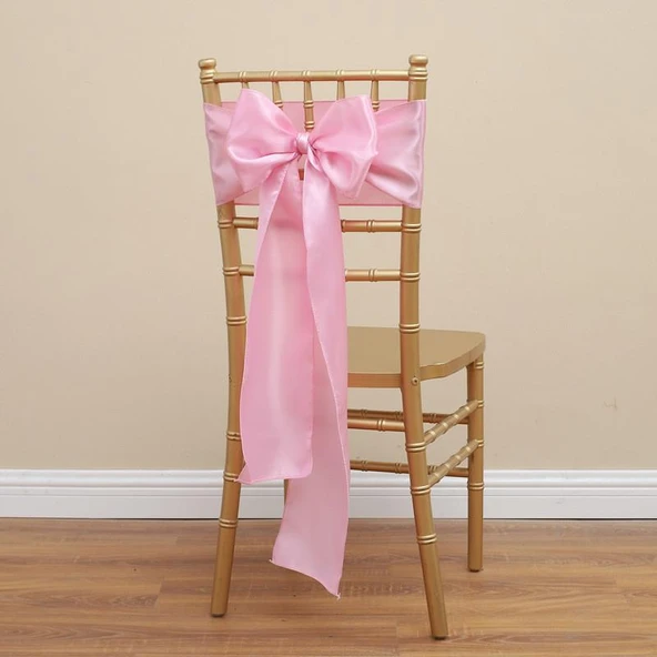 Saten Sandalye Örtüsü Fiyonk Bağcıklı - Pembe 17x275cm