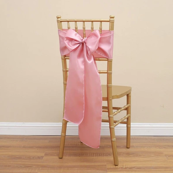 Saten Sandalye Örtüsü Fiyonk Bağcıklı - Kirli Pembe 17x275cm
