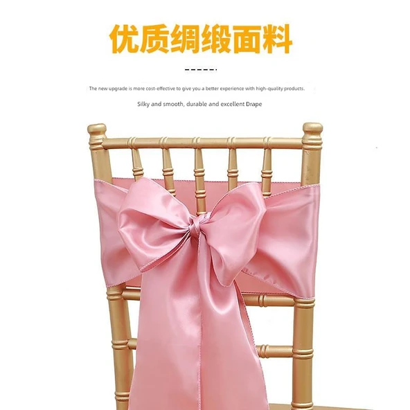 Saten Sandalye Örtüsü Fiyonk Bağcıklı - Safir Mavi 17x275cm - Resim 4