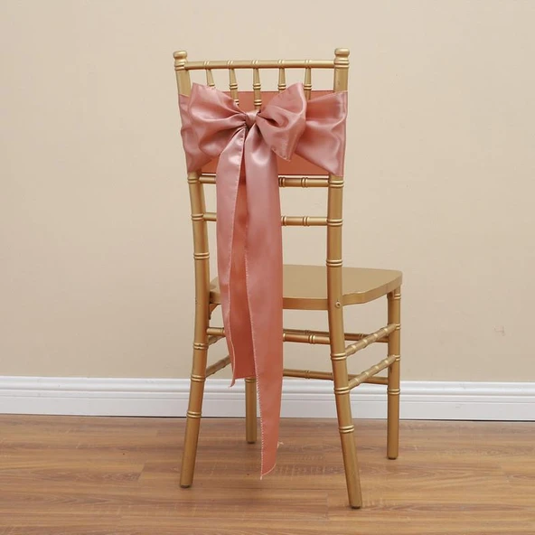 Saten Sandalye Örtüsü Fiyonk Bağcıklı - Rose Gold 17x275cm