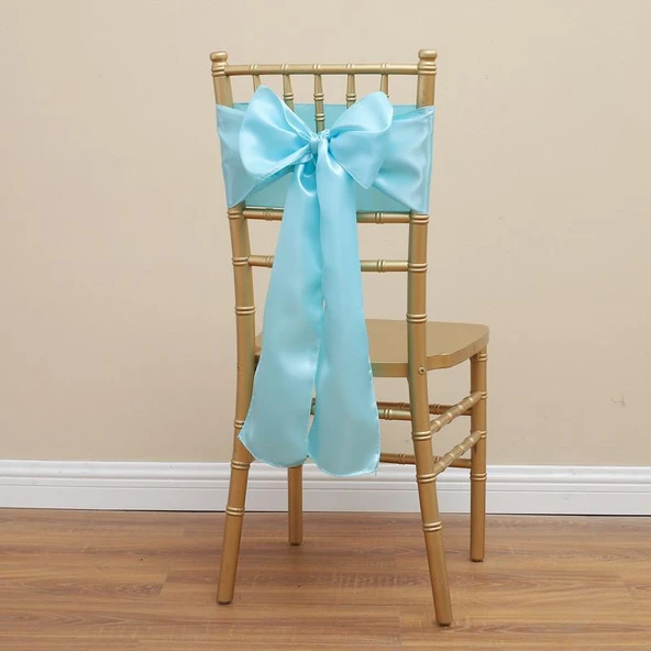Saten Sandalye Örtüsü Fiyonk Bağcıklı - Tiffany Mavi 17x275cm