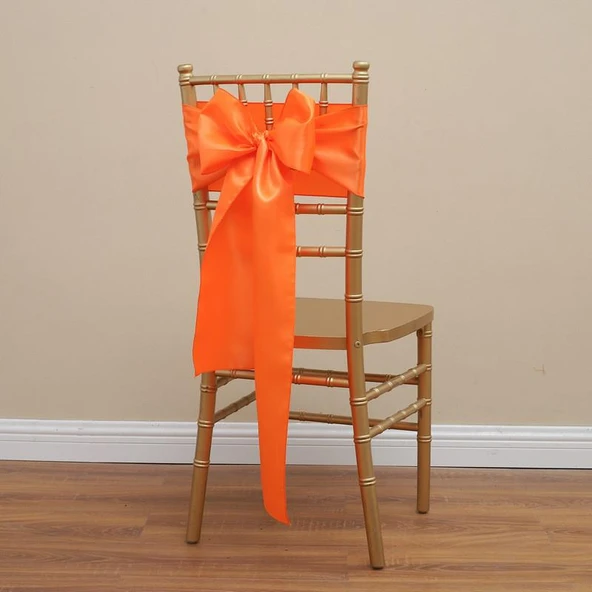 Saten Sandalye Örtüsü Fiyonk Bağcıklı - Turuncu 17x275cm