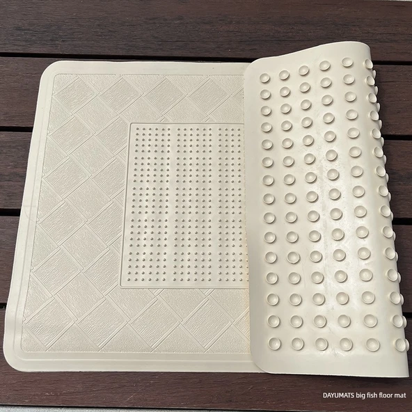 Kaymaz Kauçuk Banyo Paspası - 56x35cm - Ahşap Desenli Bej - 3