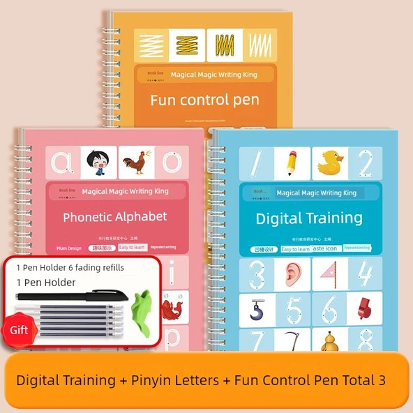 Okul Öncesi El Yazısı Alıştırma Kitabı - Sayılar + Pinyin + Kontrol Kalemi ve Kalem