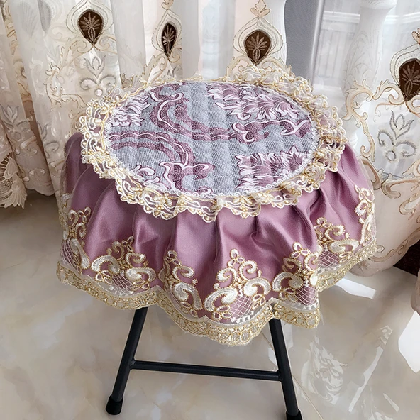 Yuvarlak Sandalye Minderi - Ahşap Desenli - Mu Yu Violet - 45cm