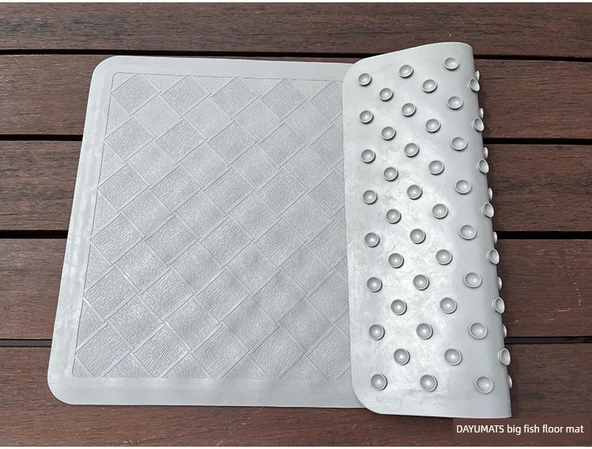 Kaymaz Kauçuk Banyo Paspası - 56x35cm - Ahşap Desenli Gri