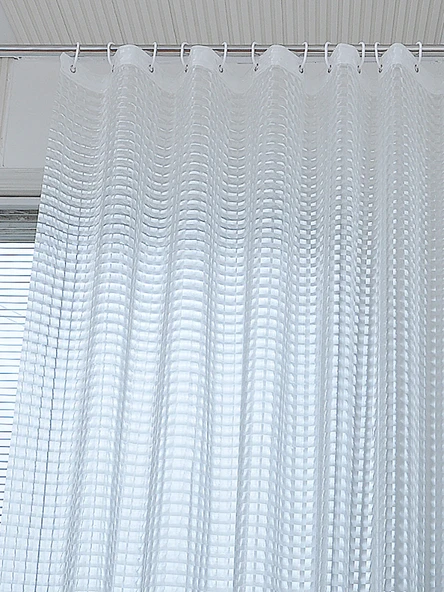 Duş Perdesi Seti - 240x200cm - Yarı Saydam Desenli - 130-240cm Teleskopik Çubuklu - 4