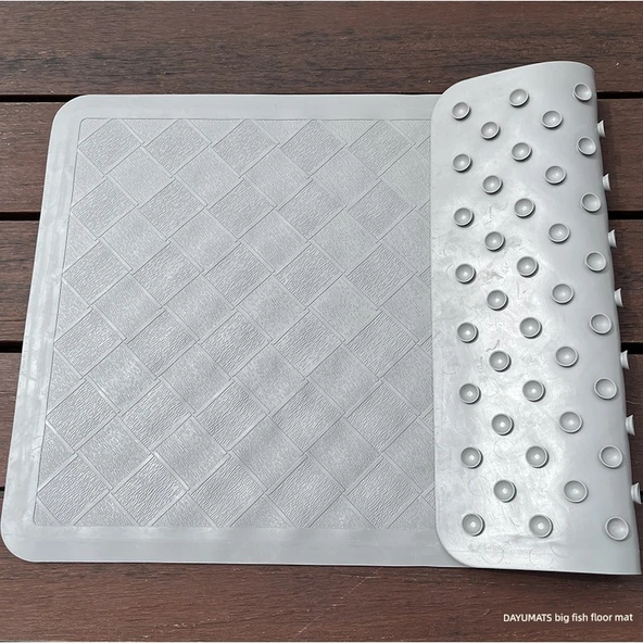 Kaymaz Kauçuk Banyo Paspası - 56x35cm - Ahşap Desenli Bej - 2