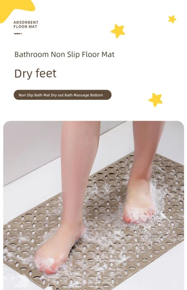 TPE Kaymaz Banyo Paspası - 70x40cm - Haki - 7