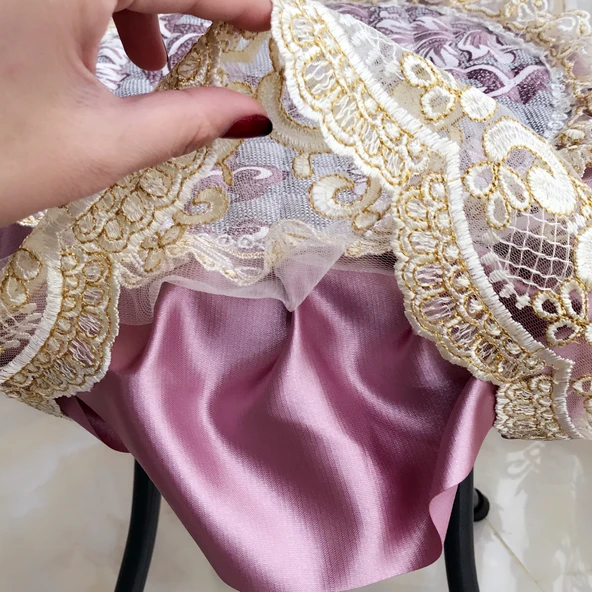 Yuvarlak Sandalye Minderi - Ahşap Desenli - Mavi Kareli - 35cm - 6