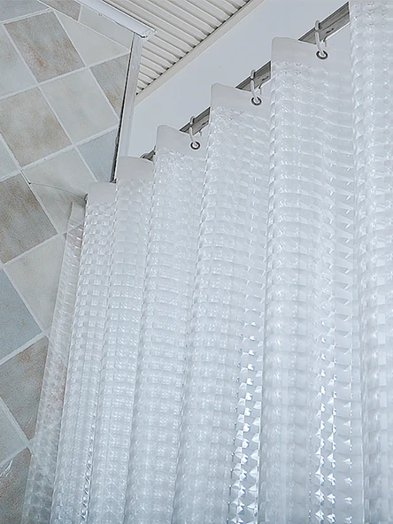 Duş Perdesi Seti - 120x200cm - Yarı Saydam Desenli - 70-120cm Teleskopik Çubuklu - 6