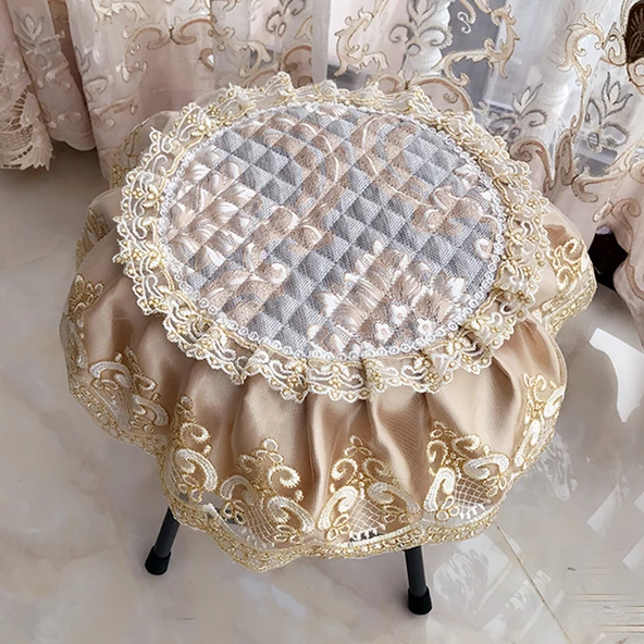 Yuvarlak Sandalye Minderi - Ahşap Desenli - Muyu Şampanya - 45cm