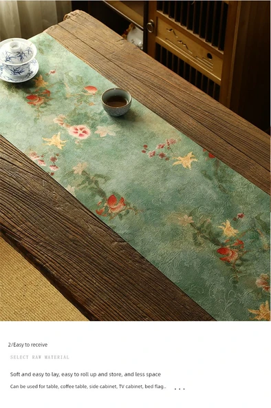 Çiçek Desenli Çift Taraflı Jakarlı Masa Runner - Genç Çiçekler - 30x250 cm - 11