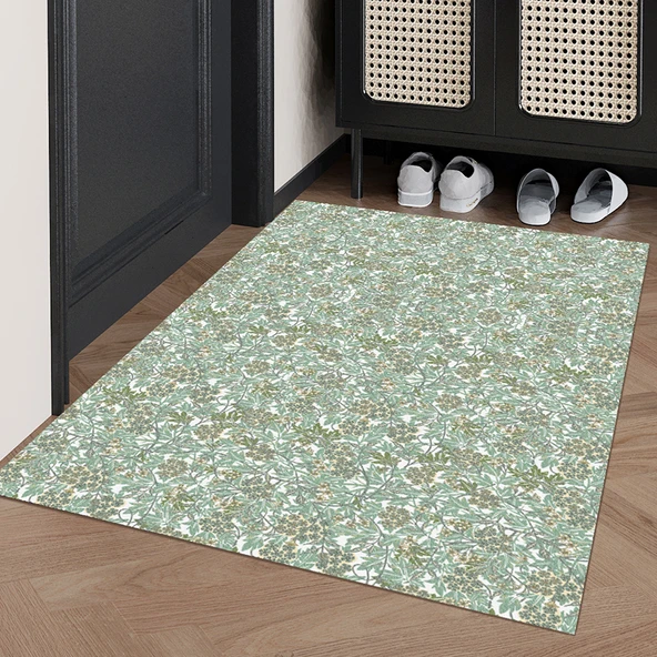 Antik Stil Diatomit Çamur Giriş Kapısı Paspası - Yaprak Desenli - 50cm x 80cm