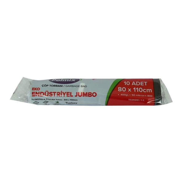 Polmix Jumbo Boy Çöp Torbası 80x110 Cm 50 Mikron 90Lt Siyah 10lu - 5