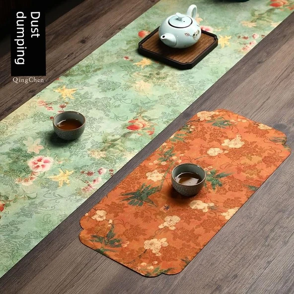 Çiçek Desenli Çift Taraflı Jakarlı Masa Runner - Genç Çiçekler - 30x250 cm - 3