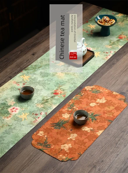 Çiçek Desenli Çift Taraflı Jakarlı Masa Runner - Genç Çiçekler - 30x250 cm - 7