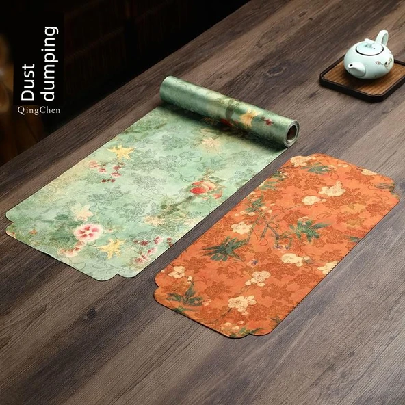 Çiçek Desenli Çift Taraflı Jakarlı Masa Runner - Genç Çiçekler - 30x250 cm - 2