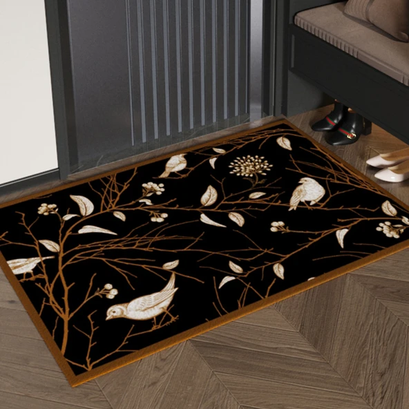 Antika Desenli Kaymaz Diatomit Çamur Giriş Kapı Paspası - Büyük Çiçek 2 - 50cm x 80cm