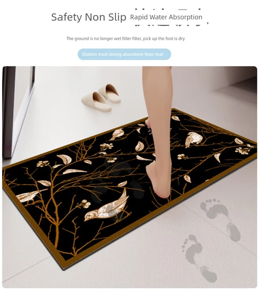 Antika Desenli Kaymaz Diatomit Çamur Giriş Kapı Paspası - Büyük Çiçek 2 - 50cm x 80cm - 10