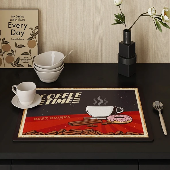 JP Kahve Donut Desenli 2'li Deri Tezgah Matı - 30x40 cm