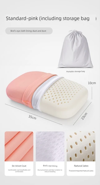 Portatif Lateks Mini Yastık - Standart Pembe Saklama Çantalı