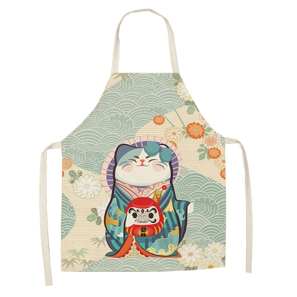 Ukiyo-E Desenli Kedi Mutfak Önlüğü - Yetişkin - W88801