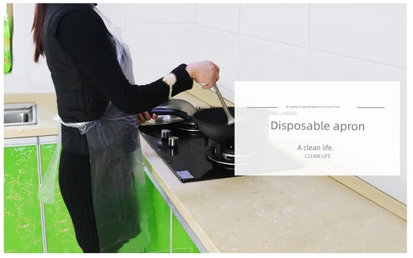 Tek Kullanımlık Plastik Su Geçirmez Önlük - Uzun Kalınlaştırılmış Mavi Bağımsız Ambalaj 100 Adet - 8